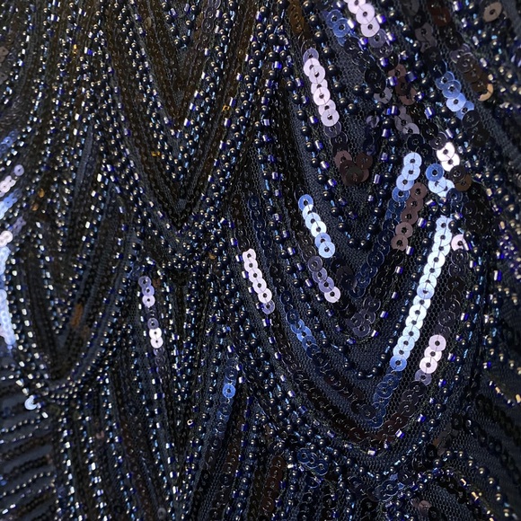 Lulu’s Navy Blue Sequin Flapper Dress - Picture 4 of 9